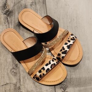 Buckle Black and Leopard Print Sandals